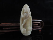Hand-Carved Antique Chinese Nature Hetian Jade Sculpture Guanyin Statue Pendant 