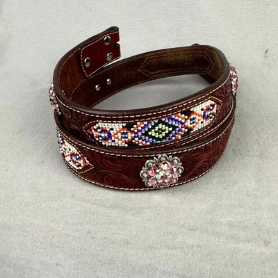 Cinturón occidental Nooona para mujer mediano cuero marrón incrustaciones de cuentas cristal N3465408 40" Foto 1 de 4