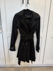Bebe Black Trench Cost Corset Back Patent Accents Size M - Picture 1 of 13