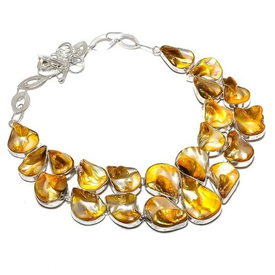 Gelbe Perlmutt Edelstein Halskette verstellbar Kette Schmuck 18 Zoll BN 6806 - Bild 1 von 4