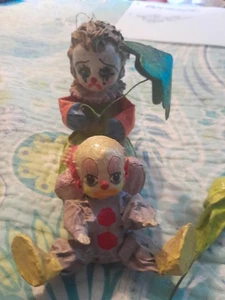 2 Vintage Paper Mache Clown Figurines Vintage 1 Has An Ornament String  - Picture 1 of 13