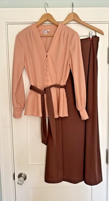 Conjunto de dos piezas blusa peplum manga larga años 70 vintage y falda larga talla 12 Foto 1 de 4