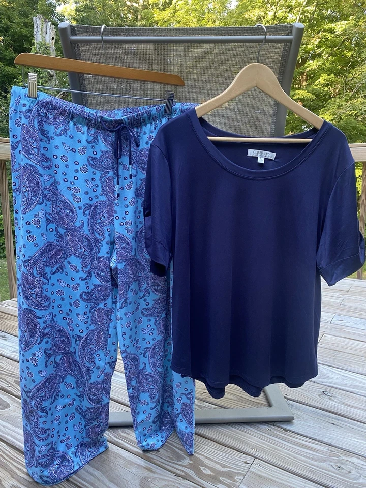 Pijama para mujer Ellen Tracy turquesa púrpura cachemira azul marino manga retorcida grande Foto 1 de 4