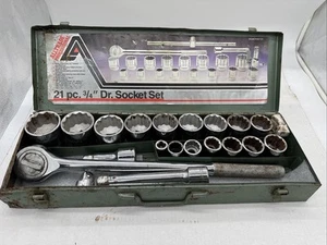 21pc 3/4 " Drive RATCHET SOCKET SET SAE 6 point w/ CASE big Jumbo Truck Sockets - Picture 1 of 7