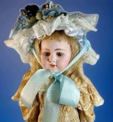 Sombrero de muñeca ~ seda azul y encaje para francés antiguo ~ alemán 11 ~ 12" CIR. 18~22 * Foto 1 de 4