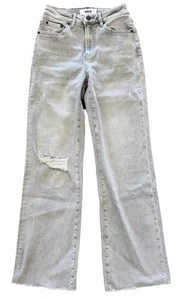 Mica Denim Damen Größe 24 Used-Look weites Bein Mom Jeans verwaschen grau hoher Bund - Bild 1 von 12