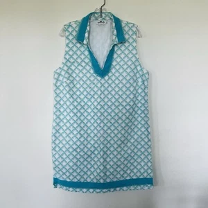 Vineyard Vines Etuikleid Gr. 16 grün blau geometrisch Strand Seersucker gefüttert - Bild 1 von 10