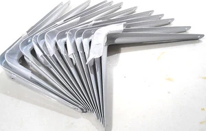 SHELF BRACKETS 6" INCH X 8" INCH TWELVE 12 PC.  6" X 8" WHITE METAL - Picture 1 of 3