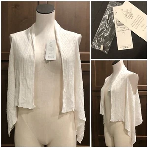 Vtg Eileen Fisher White Linen Open Cardigan Silver PIN Vest Rib NWT Sz PS Small - Picture 1 of 12
