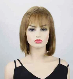 100% Peruvian Real Human Hair Wig Ash Brown Straight Remy Fashion Party Wig 12In - Picture 1 of 9