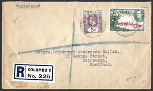 CEYLON KGV1 1941 35c MERCANTILE BANK COVER TO SCOTLAND USED - Picture 1 of 2