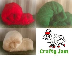 Needle Felting/Wet Carded Wool Batts Ideal for 3D, Christmas Colours - Picture 1 of 10