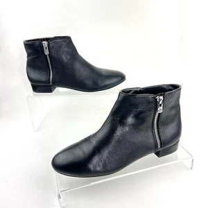 Antonio Melani Black Leather Zip Ankle Booties Low Block Heel Women's 9.5 - Picture 1 of 17