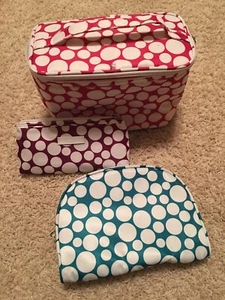 MODELLA Pink Polka Dot PRINT TOILETRY BAG And 2 Green Purple Cosmetics Pouches - Picture 1 of 9