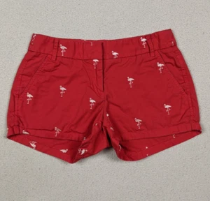 J Crew Broken-In Chino Shorts 100% Cotton Red Embroidered Flamingos Women's 00 - Bild 1 von 15