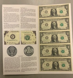 2017 Uncut Sheet of 5 x $1 Federal Reserve Notes from the U.S. Bureau - Picture 1 of 5
