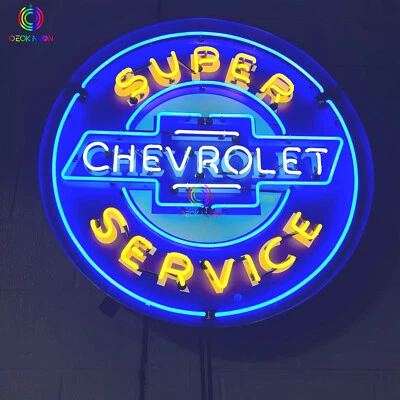 24"X24" Super Service Chevrolet Corvette Garage Real Glass Neon Sign Beer Light - Image 1 of 4