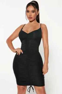 Moda Nova Espagueti Correa Fruncida Sexy Vestido ceñido al cuerpo Negro XS - Imagen 1 de 3