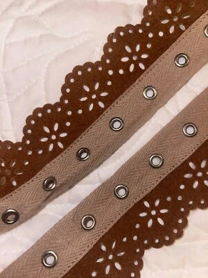 3 yardas sarga de algodón tostado plata ojal ojal costura ribete festoneado caramelo 2" Foto 1 de 3