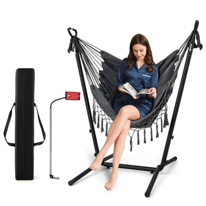 Hammock Chair with Stand Height Adjustable Hanging Chair Indoor & Outdoor Gray - Picture 1 of 11