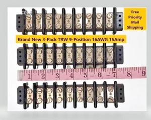 Brand New 3-Pack TRW TERMINAL STRIP 9 POSITION SCREW MOUNT 16AWG 15A - Picture 1 of 3