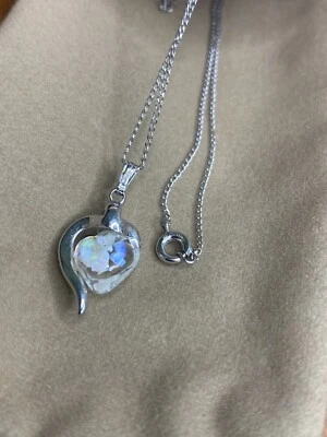 心形项链吊坠 带实验室装饰 DIAMONDS & OPAL & PEARL 925 纯银 — 第 1/4 张图片