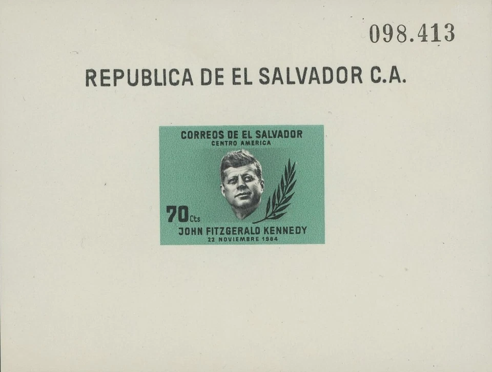 Conjunto de lençóis lembrança El Salvador 750 e C214 John F Kennedy MNH 1964 - Imagem 1 de 4