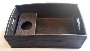 ANTIQUE WOODEN DESK TRAY WRITING PAPER STORAGE BOARD ORGANIZER WITH INKWELL HOLE - Picture 1 of 9