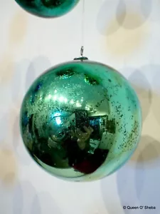 Palla strega ornamento natalizio sfera antica verde chiaro rotonda vetro mercurio - Foto 1 di 7