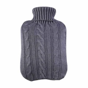 2L Hot Water Bottle Knitted Cover Winter Warm Rubber Bag Relaxing Warmer Grey - Picture 1 of 8