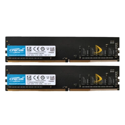 Crucial 2x 16GB 1RX8 PC4-2133P DDR4 17000MHz 288Pin DIMM Desktop Memory RAM 32G - Image 1 of 4