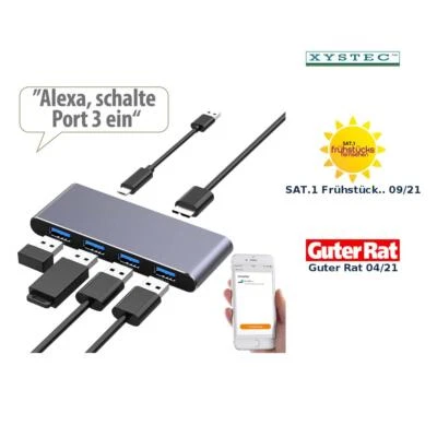 Xystec WLAN-USB-3.0-Hub mit 4 einzeln schaltbaren Ports, App, Sprachsteuerung