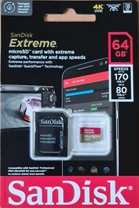 SANDISK Micro SD Card 32GB 64GB 128 GB + Adapter for GoPro, Dash Cam, Drone - Picture 1 of 7