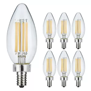 6 Pack LED Dimmable Filament Candle 8W Candelabra E12 C11 Clear 5000K Natural - Picture 1 of 11
