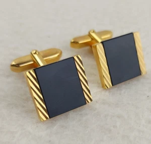 Amerik S Onyx Cufflinks Gold Tone Vintage Retro Cufflinks - Picture 1 of 8