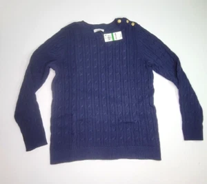 NWT Charter Club Sweater Women LARGE Blue Cable Knit Crewneck Long Sleeve Preppy - Picture 1 of 6