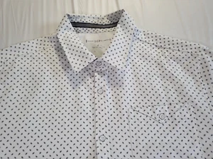 PD&C Mens Shirt Button Up Large Long Sleeve Geo Flip Cuff White - Picture 1 of 15