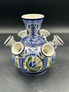 Vintage handbemalte Delfter blaue Tulpenvase Tulpenvase 6 armig Holland - Bild 1 von 6
