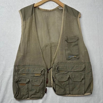 Mens Tan Mesh Fishing Hunting Utility Vest Multiple Pockets Large - Image 1 of 4