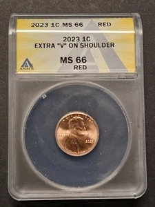 2023 VDB V Extra “V” Variety Lincoln Cent ANACS MS66RD, Brilliant Uncirculated! - Picture 1 of 4
