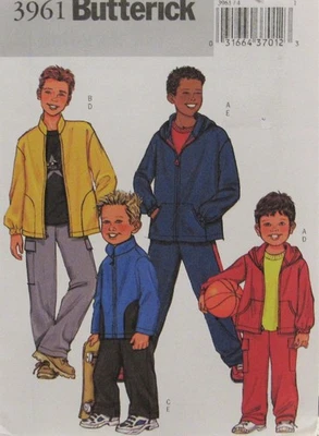 Butterick 3961 Boys S4-5-6 Warm Up Suit Zip Sports Jacket & Pants Pattern UNCUT - Image 1 of 2