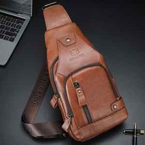 LEBULLBRO Hombres Mochila Bandolera Cuero Genuino Pecho Bandolera Viaje Bolso de Hombro - Imagen 1 de 22