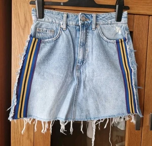 Bershka Denim Short/Mini Skirt Loght Blue With Stripe Details Size EUR 34 UK 6 - Picture 1 of 4