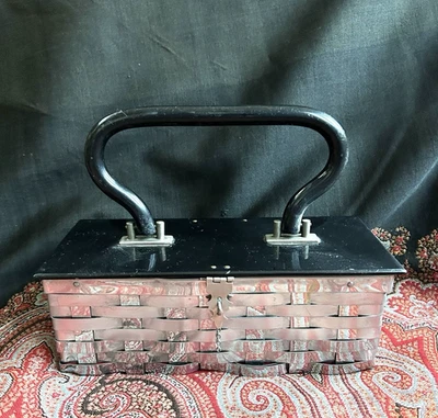Bolso de mano Mid Century años 50 tejido metal plata caja de Dorset Rex - negro Lucite Foto 1 de 4