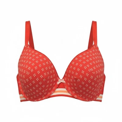 Cacique 46C Red All Over Small White Geometric Print Full Coverage Bra - Image 1 of 4