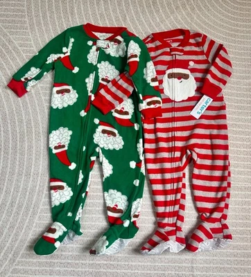 Conjunto infantil de pijama Carter's verde Natal lã pés aconchegantes Papai Noel tamanho 3T - Imagem 1 de 4