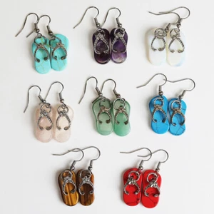 Natürlicher Amethyst Rosenquarz Opal Flip Flop Pantoffel Silberhaken hängende Ohrringe - Bild 1 von 21