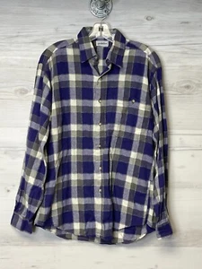Saks Fifth Avenue Flannel Mens M Shirt Purple Plaid Button Up Long Sleeve Cotton - Picture 1 of 8
