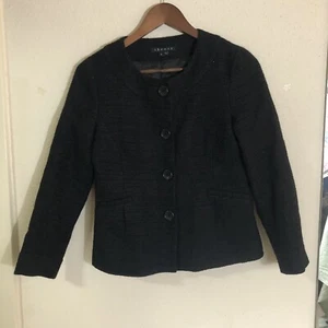 Theory Teesen Jacket Women Size 4 Black Tweed Basic Cotton Blend Shimmer Blazer - Picture 1 of 12