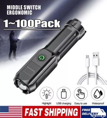 Rechargeable 990000LM LED Flashlight Tactical Police Super Bright Torch Zoomable - Image 1 of 4